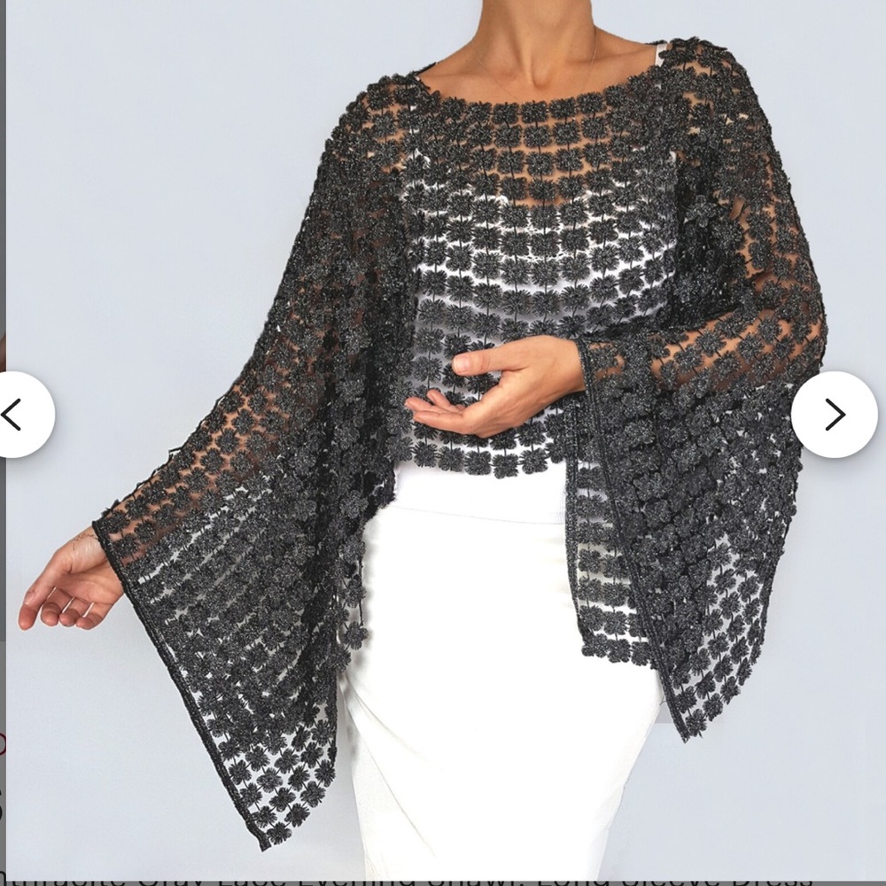 Elegant Black lace Crochet Women's evening shawl - Picture 2 of 12